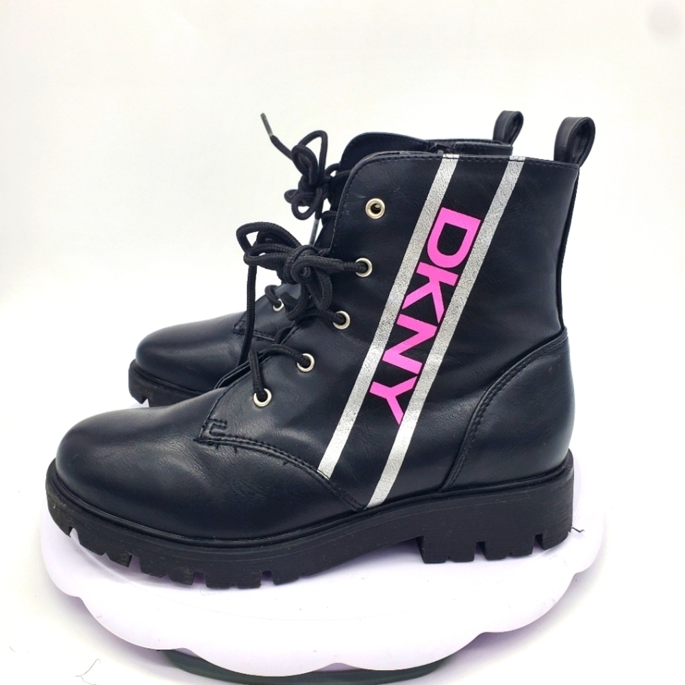 Dkny Shoe Youth 2 Big Girls Stassi Stripe Boots Black Pink